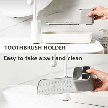 Vowupt Toothbrush Holder for Bathrooms, Toothbrush Organizer Countertop for Toothbrush Storage, Toothbrush and Toothpaste Holders Set with 3 Slots, Tooth Brushing Cup Caddy for Family-White