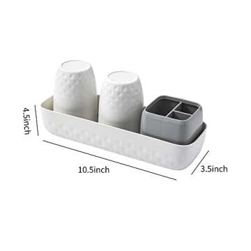Vowupt Toothbrush Holder for Bathrooms, Toothbrush Organizer Countertop for Toothbrush Storage, Toothbrush and Toothpaste Holders Set with 3 Slots, Tooth Brushing Cup Caddy for Family-White
