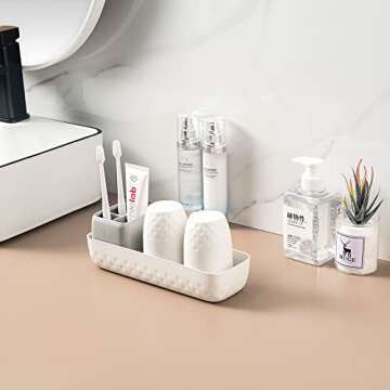 Vowupt Toothbrush Holder for Bathrooms, Toothbrush Organizer Countertop for Toothbrush Storage, Toothbrush and Toothpaste Holders Set with 3 Slots, Tooth Brushing Cup Caddy for Family-White