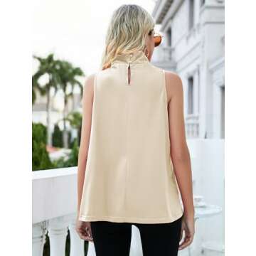 Famulily Sleeveless Turtlenecks for Women Cowl Neck Sleeveless Satin Top for Women Beige L
