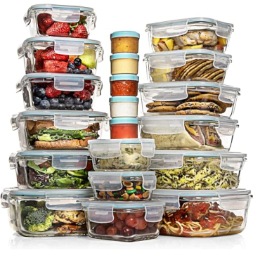 Razab 35 Pc Set Glass Food Storage Containers with Lids - Meal Prep Airtight Bento Boxes BPA-Free 10...