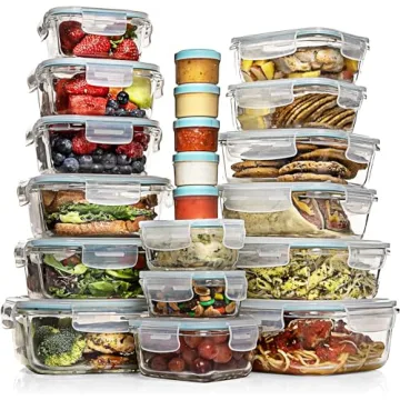 Razab 35 Pc Set Glass Food Storage Containers with Lids - Meal Prep Airtight Bento Boxes BPA-Free 10...