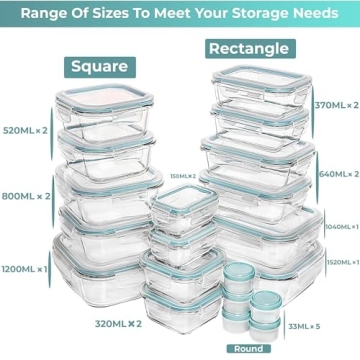 Razab 35 Piece Glass Food Storage Set - Airtight Containers
