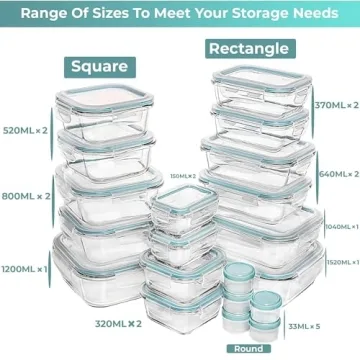 Razab 35 Piece Glass Food Storage Set - Airtight Containers