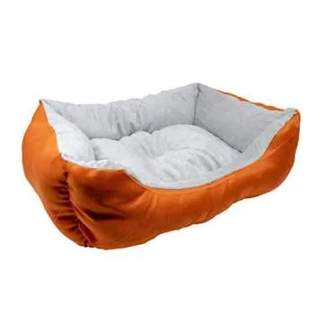 ALEKO PB06OR Plush Pet Cushion Crate Bed for Dogs Cats Medium Machine Washable Indoor Outdoor 20 x 16 x 6 Inches Orange and White