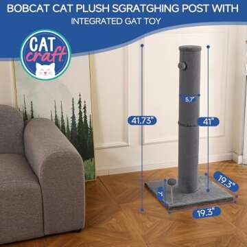 Cat Craft Bobcat Cat Scratching Post for Indoor Cats, Tall Cat Scratch Post, Carpet Cat Scratching Post with Replaceable Toys, Sturdy Base, Large, Gray