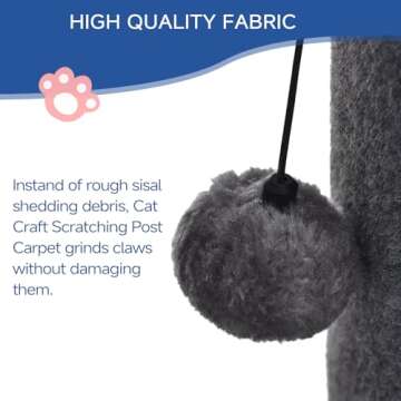 Cat Craft Bobcat Cat Scratching Post for Indoor Cats, Tall Cat Scratch Post, Carpet Cat Scratching Post with Replaceable Toys, Sturdy Base, Large, Gray