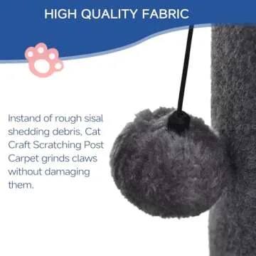 Cat Craft Bobcat Cat Scratching Post for Indoor Cats, Tall Cat Scratch Post, Carpet Cat Scratching Post with Replaceable Toys, Sturdy Base, Large, Gray