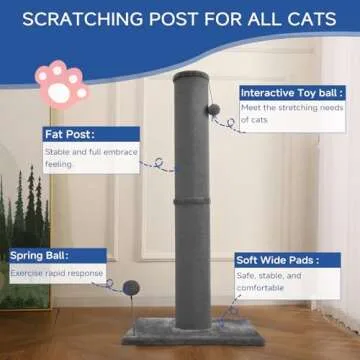 Cat Craft Bobcat Cat Scratching Post for Indoor Cats, Tall Cat Scratch Post, Carpet Cat Scratching Post with Replaceable Toys, Sturdy Base, Large, Gray