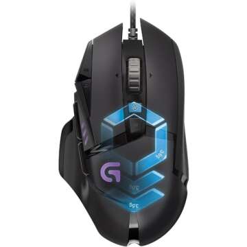 Logitech G502 Proteus Spectrum RGB Tunable Gaming Mouse, 12,000 DPI On-The-Fly DPI Shifting, Personalized Weight and Balance Tuning with (5) 3.6g Weights, 11 Programmable Buttons