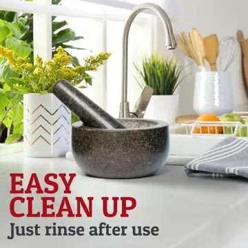 Heavy Duty Large Mortar and Pestle Set,100% Granite, Non Slip Base, Make Fresh Guacamole, Salsa, Pesto, Stone Grinder Bowl, Herb Crusher, Spice Grinder, 2 Cup, 6.3 Inch Size, Black