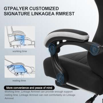 GTPLAYER Gaming Chair, Computer Office Chair with Pocket Spring Cushion, Linkage Armrests and Footrest, High Back Ergonomic Computer Chair with Lumbar Support Task Chair with Footrest （Black）