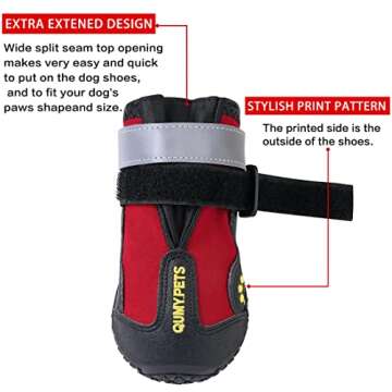 QUMY Dog Shoes for Large Dogs, Medium Dog Boots & Paw Protectors for Winter Snowy Day, Summer Hot Pavement, Water-Resistant in Rainy Weather, Outdoor Walking, Indoor Hardfloors Skid-Resistant Sole
