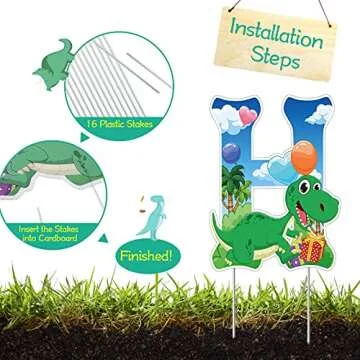13 Pieces Happy Birthday Letter Yard Sign Dinosaur Theme Yard Sign Large Size Birthday Decorative Sign with Stake Garden Lawn Party Corrugated Plastic Yard Sign for Outdoor Waterproof Decoration