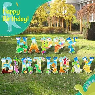 13 Pieces Happy Birthday Letter Yard Sign Dinosaur Theme Yard Sign Large Size Birthday Decorative Sign with Stake Garden Lawn Party Corrugated Plastic Yard Sign for Outdoor Waterproof Decoration