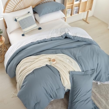 Weigelia Dusty Blue Queen Comforter Set 7PCS Ultra Soft