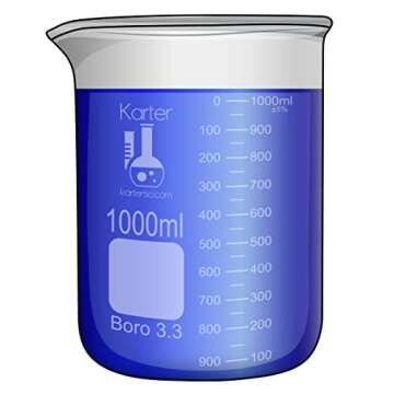 1000ml Beaker, Low Form Griffin, Boro. 3.3 Glass, Double Scale, Graduated, Karter Scientific 213D27 (Single)