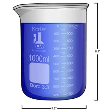 1000ml Beaker, Low Form Griffin, Boro. 3.3 Glass, Double Scale, Graduated, Karter Scientific 213D27 (Single)