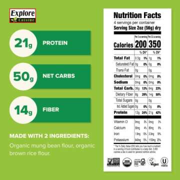 EXPLORE CUISINE Organic Mung Bean Rotini (6 Pack) - 8 oz - Easy to Make Gluten-Free Pasta - High in Plant-Based Protein - USDA Certified Organic, Non-GMO, Vegan, Kosher - 24 Total Servings,8 Ounce (Pack of 6)