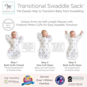 Amazing Baby Transitional Swaddle Sack with Arms Up Half-Length Sleeves and Mitten Cuffs, Tiny Bear, Sterling, Small, 0-3 mo, 6-14 lbs (Better Sleep for Baby Boys, Baby Girls,Easy Swaddle Transition)