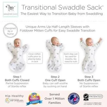 Amazing Baby Transitional Swaddle Sack with Arms Up Half-Length Sleeves and Mitten Cuffs, Tiny Bear, Sterling, Small, 0-3 mo, 6-14 lbs (Better Sleep for Baby Boys, Baby Girls,Easy Swaddle Transition)