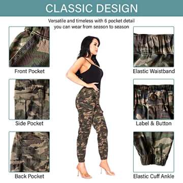 Women's High Waist Jogger Pants - Casual Cargo Elastic Waistband Camo Sweatpants Tapered Fatigue with 6 Pockets C-01 2X