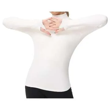 THE GYM PEOPLE Women's Mock Turtleneck Long Sleeve Shirts Fleece Thermal Underwear Pullover Tops with Thumb Hole Beige