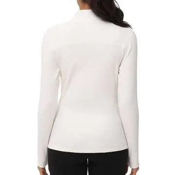 THE GYM PEOPLE Women's Mock Turtleneck Long Sleeve Shirts Fleece Thermal Underwear Pullover Tops with Thumb Hole Beige