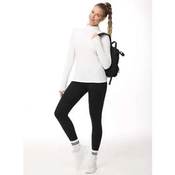 THE GYM PEOPLE Women's Mock Turtleneck Long Sleeve Shirts Fleece Thermal Underwear Pullover Tops with Thumb Hole Beige