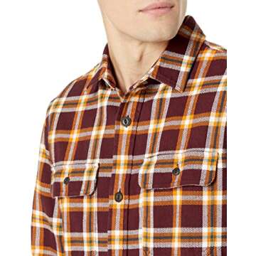 Goodthreads Men's Heavyweight Flannel Shirt Jacket, Burgundy/Gold, Plaid, Small