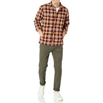 Goodthreads Men's Heavyweight Flannel Shirt Jacket, Burgundy/Gold, Plaid, Small