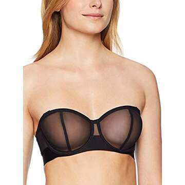 DKNY Women's Sheers Convertible Strapless Bra, Black, 36DD