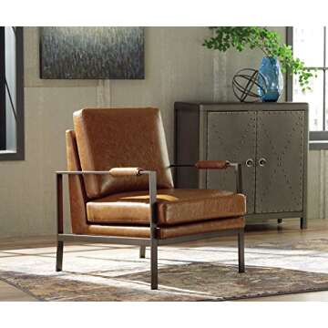 Signature Design by Ashley Peacemaker Mid-Century Modern Faux Leather Accent Chair, Brown