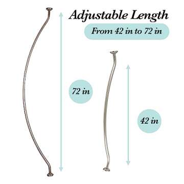 Bath Bliss Curved Shower Rod | Adjustable 42"-72" Inch | Bathroom Shower Curtain and Liner Rod | 33% More Space | Wall Mounted | Easy Installation | Iron | Satin