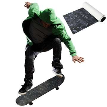 COSOOS Skateboard Grip Tape Sheet, 45.2x10.6in, Bubble Free, Waterproof, Scooter, Longboard Griptape, Grippy Sandpaper for Skateboard, Long Board, Stairs, Wheelchair, Step, Deck(115x27cm)