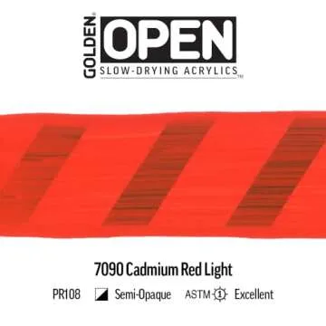 OPEN Slow-Drying Acrylics by GOLDEN, Cadmium Red Light, 2 fl oz. tube, Professional Acrylic Paint, Semi-Opaque