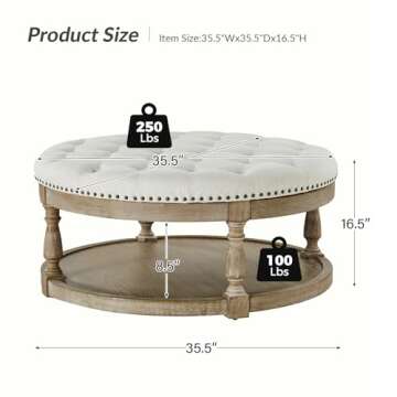 Elegant HULALA HOME Round Ottoman Coffee Table with Open Storage Shelf