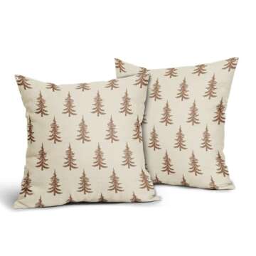 Aytipun Brown Christmas Tree Pillow Covers 24x24 Set of 2 Xmas Rustic Style Winter Print Decorative ...