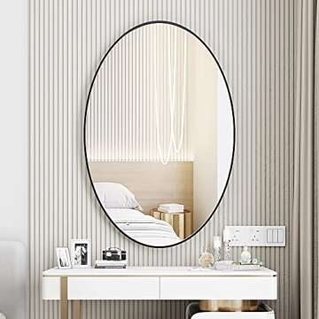 MYlovelylands 24x36 inch Black Oval Mirror for Bathroom Vanity Mirror or Wall Decor Brushed Metal Frame Wall Mounted Mirror for Bathroom LivingRoom Bedroom Entryway