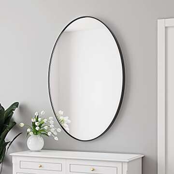 MYlovelylands 24x36 inch Black Oval Mirror for Bathroom Vanity Mirror or Wall Decor Brushed Metal Frame Wall Mounted Mirror for Bathroom LivingRoom Bedroom Entryway