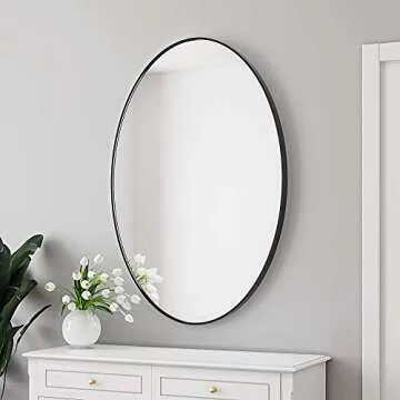 MYlovelylands 24x36 inch Black Oval Mirror for Bathroom Vanity Mirror or Wall Decor Brushed Metal Frame Wall Mounted Mirror for Bathroom LivingRoom Bedroom Entryway