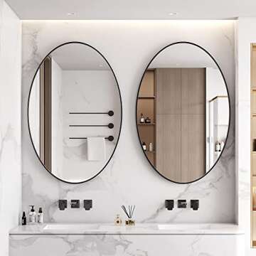 MYlovelylands 24x36 inch Black Oval Mirror for Bathroom Vanity Mirror or Wall Decor Brushed Metal Frame Wall Mounted Mirror for Bathroom LivingRoom Bedroom Entryway