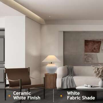 CEKUXPS Rustic Farmhouse Table Lamps, Black 21.6” Tall Ceramic Table Lamp, Simple Textured Ceramic Lamp Body with White Textured Shade Bedside Table Lamp for Living Room Bedroom Office (White)