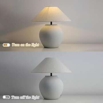 CEKUXPS Rustic Farmhouse Table Lamps, Black 21.6” Tall Ceramic Table Lamp, Simple Textured Ceramic Lamp Body with White Textured Shade Bedside Table Lamp for Living Room Bedroom Office (White)