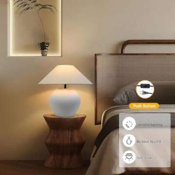 CEKUXPS Rustic Farmhouse Table Lamps, Black 21.6” Tall Ceramic Table Lamp, Simple Textured Ceramic Lamp Body with White Textured Shade Bedside Table Lamp for Living Room Bedroom Office (White)