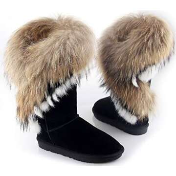 APHNUS Women's Stylish Mid Calf Fur Snow Boots