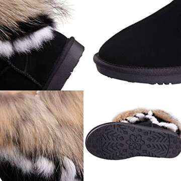APHNUS Women's Stylish Mid Calf Fur Snow Boots