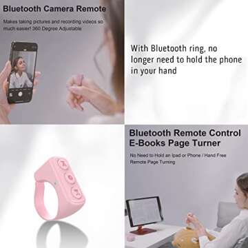TIK Tok Bluetooth Remote Control Page Turner for iPhone Android Ipad Cell Phone Camera Remote Shutter Selfie Button, Bluetooth Ring (Pink)
