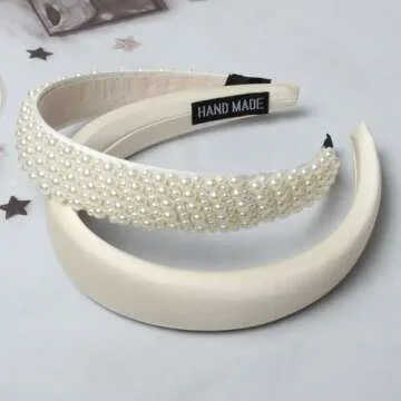 5PK White Pearl Headbands for Women Girls Cute Pearl dainty Headbands Bling Faux Pearls Hairbands Wedding Hair Accessories hair hoop headband