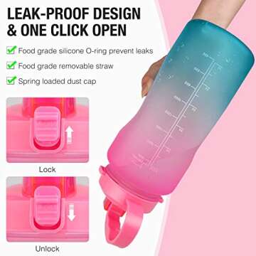 1 Gallon/128oz Motivational Water Bottle with Time Marker & Straw, Leakproof Tritan BPA Free, Jug for Fitness, Gym and Outdoor Sports